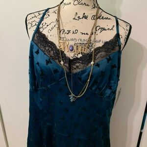 Wild Fable new with tags Teal Lace Slip Dress with Black Butterfly Pattern